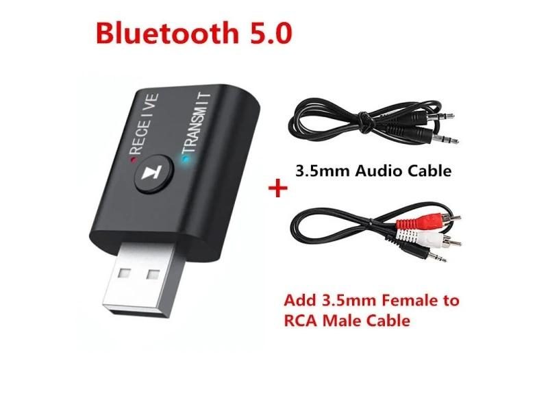 Bluetooth 5.0 Audio Transmitter Receiver 3.5mm AUX Jack RCA USB Dongle Stereo Carousel 1