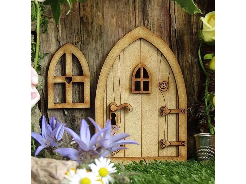 3D Wooden Fairy Garden Door DIY Door Decoration Miniature Garden Signs Doll Carousel 2