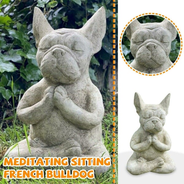 NEW MEDITATING SITTING FRENCH BULLDOG GARDEN DOG ORNAMENT STATUE Carousel 1