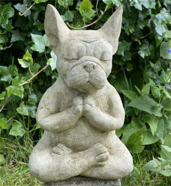 NEW MEDITATING SITTING FRENCH BULLDOG GARDEN DOG ORNAMENT STATUE Carousel 2
