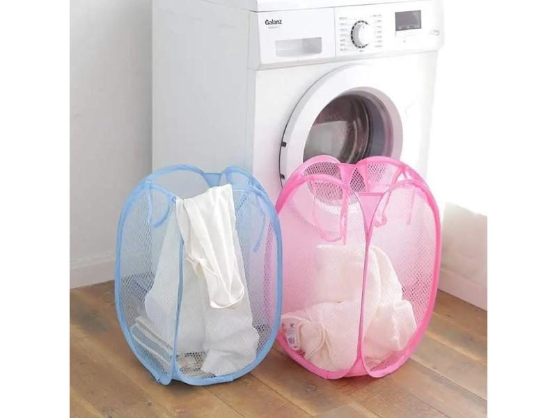 Folding Laundry Storage Basket For Dirty Clothes Nylon Mesh Color Net Laundry Carousel 2