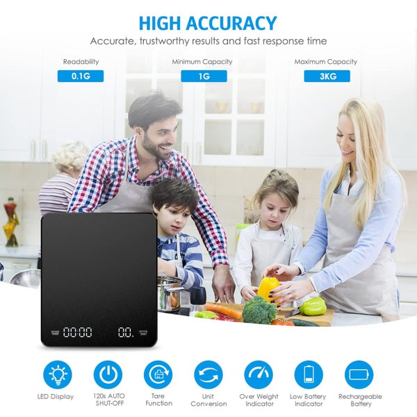 Digital Kitchen Scale with Timer Electronic Scale 3kg/0.1g Coffee Scale Carousel 2