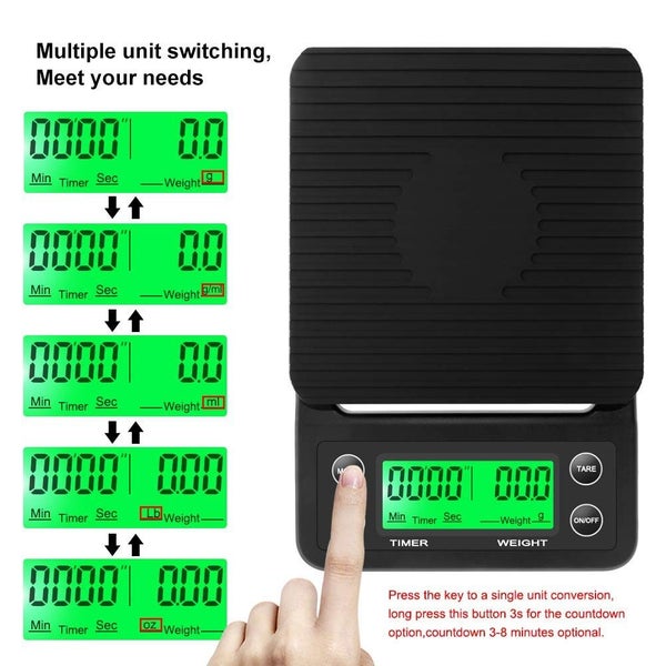 Digital Coffee Scale with Timer Kitchen Scale Food Weighing Electronic Scale Carousel 5