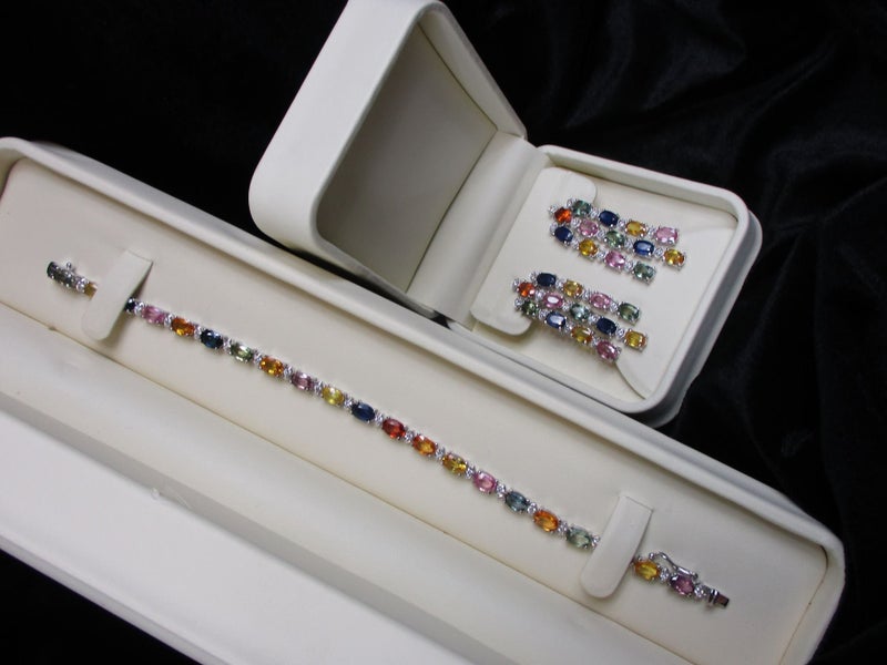 (25% OFF)30.05 CT MULTI COLOUR SAPPHIRE / DIAMOND, EARRINGS & BRACELET SET Carousel 2