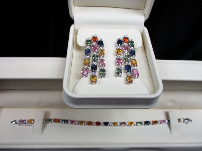 (25% OFF)30.05 CT MULTI COLOUR SAPPHIRE / DIAMOND, EARRINGS & BRACELET SET Carousel 1
