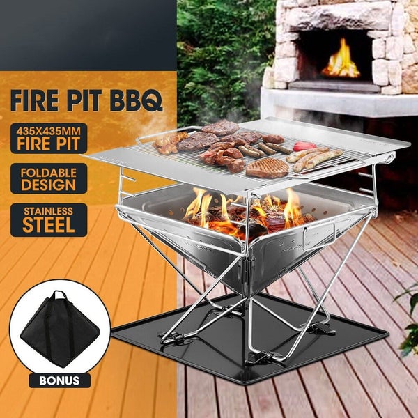 Brand New Portable Fire Pit Large Folding Stainless Steel BBQ Grill Outdoor Carousel 1