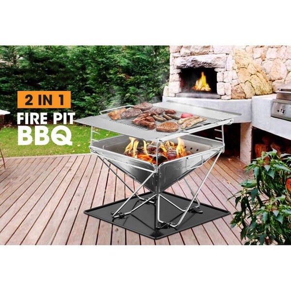 Brand New Portable Fire Pit Large Folding Stainless Steel BBQ Grill Outdoor Carousel 2