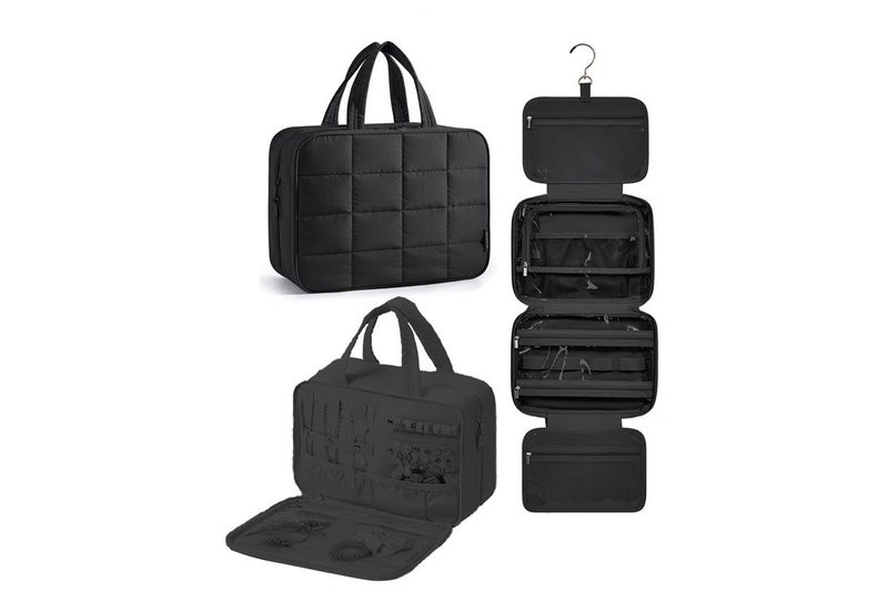 Travel Toiletry Bag Makeup Bag Cosmetic Organizer with Jewelry Organizer - Black Carousel 1