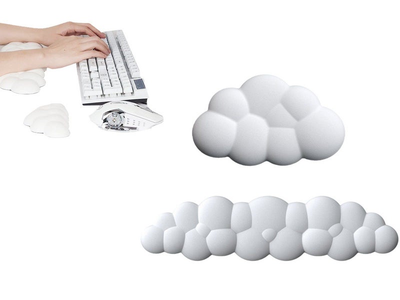 2Pcs Ergonomic Cloud Wrist Rest Keyboard Mouse Wrist Pad Wrist Support - White Carousel 1