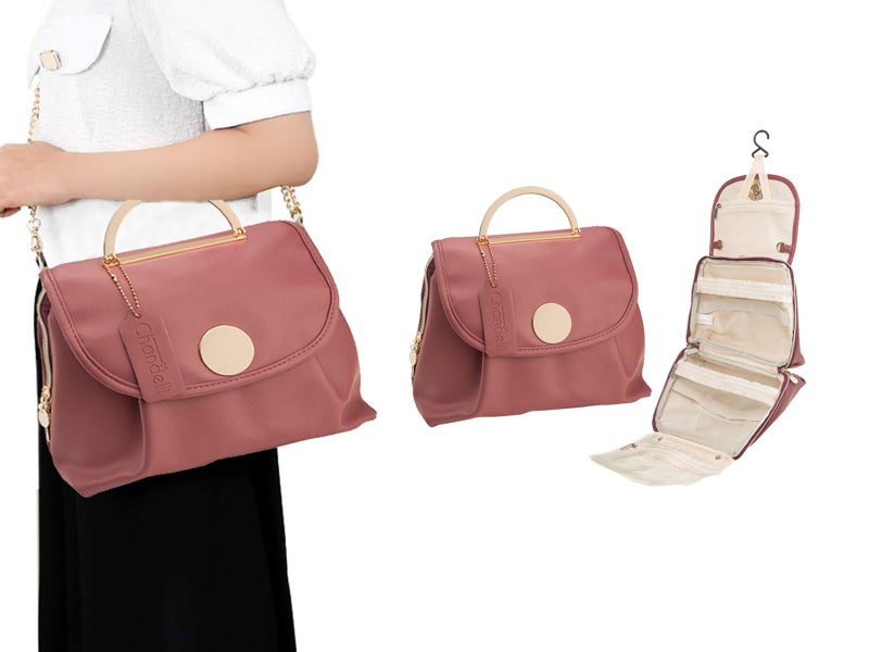 Large Capacity Water-resistant Toiletry Bag Travel Bag with Hanging Hook - Red Carousel 1