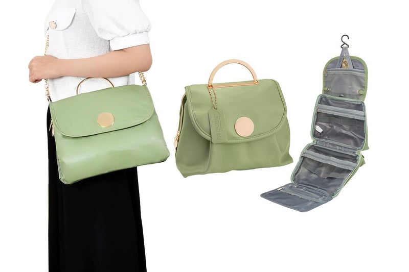 Large Capacity Water-resistant Toiletry Bag Travel Bag with Hanging Hook - Green Carousel 1