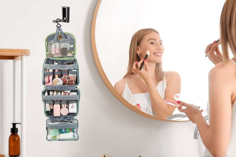 Large Capacity Water-resistant Toiletry Bag Travel Bag with Hanging Hook - Green Carousel 4