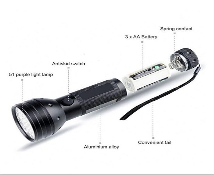 51 LED Flashlight 395 nM UV Ultra Violet Blacklight Torch Light Lamp Aluminum Carousel 2
