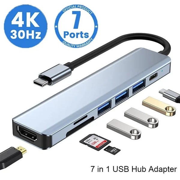 USB C Hub 7 in 1 Type C 3.0 Adapter to 4K HDMI SD TF Card PD Fast Charge CHK29M Carousel 1