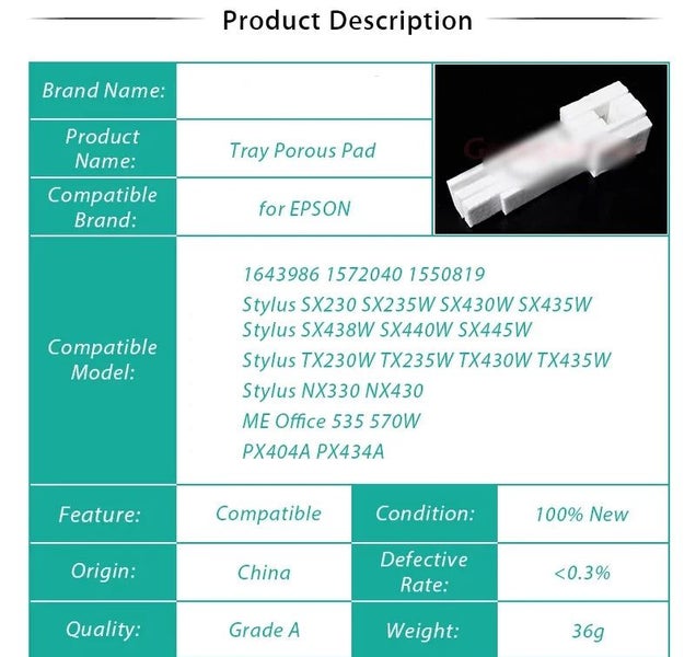 1X Tray Porous Pad for EPSON Stylus SX230 SX235 SX430 SX435 SX438 SX440 S CHK29M Carousel 6
