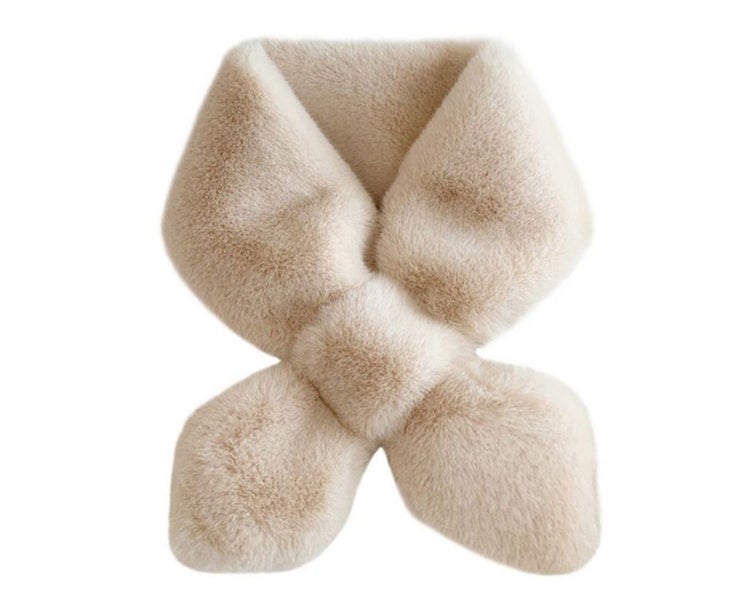 Winter Khaki Solid Color Neck Warming Equipment Cross Scarf Plush Collar Women Carousel 1