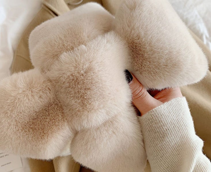 Winter Khaki Solid Color Neck Warming Equipment Cross Scarf Plush Collar Women Carousel 3