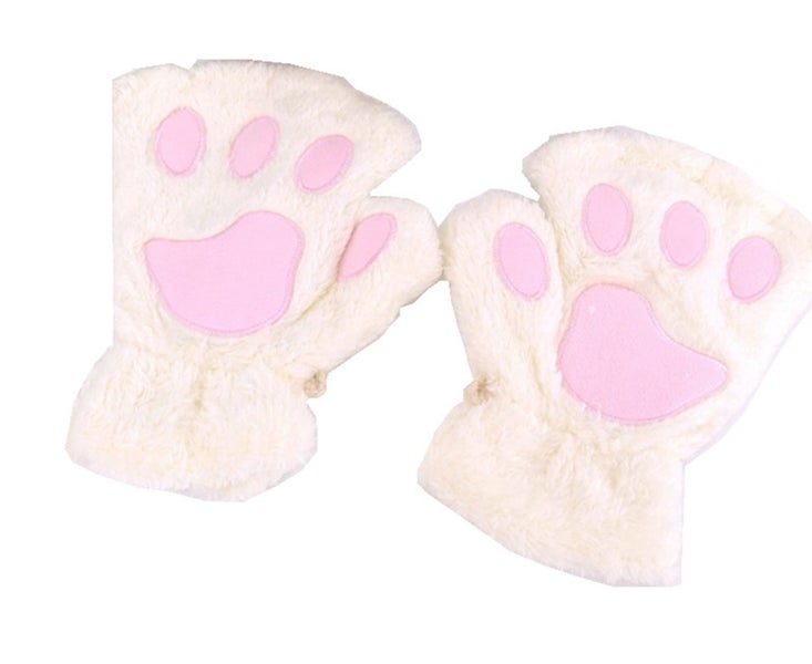 Winter Cartoon Milk White Girls Fingerless Gloves Thickened Warm Equipment Carousel 1