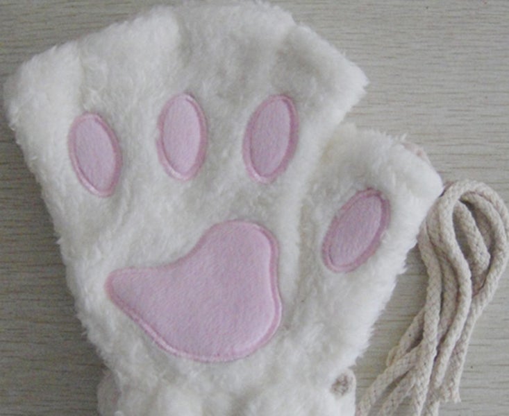 Winter Cartoon Milk White Girls Fingerless Gloves Thickened Warm Equipment Carousel 2