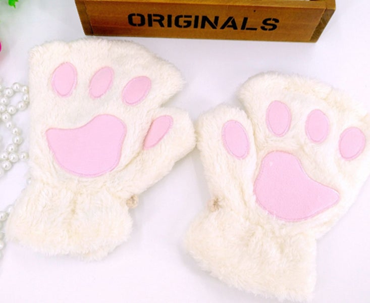 Winter Cartoon Milk White Girls Fingerless Gloves Thickened Warm Equipment Carousel 3