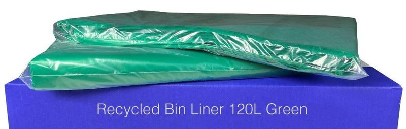 120L Green Recycled Bin Liners x 200's pack (900 x 1330mm x 30mu) Carousel 1