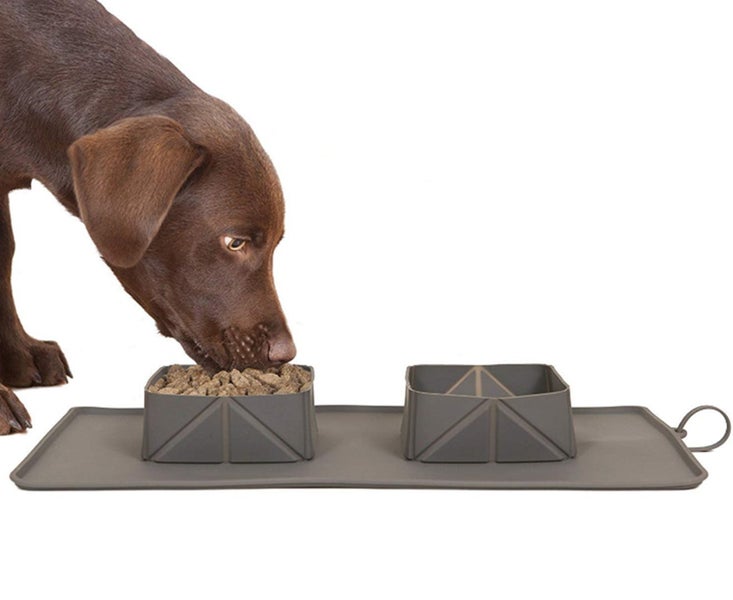 Pet Bowl Silicone Folding Pet Bowl Non-slip Dog Double Bowl Flannel Bag Carousel 2