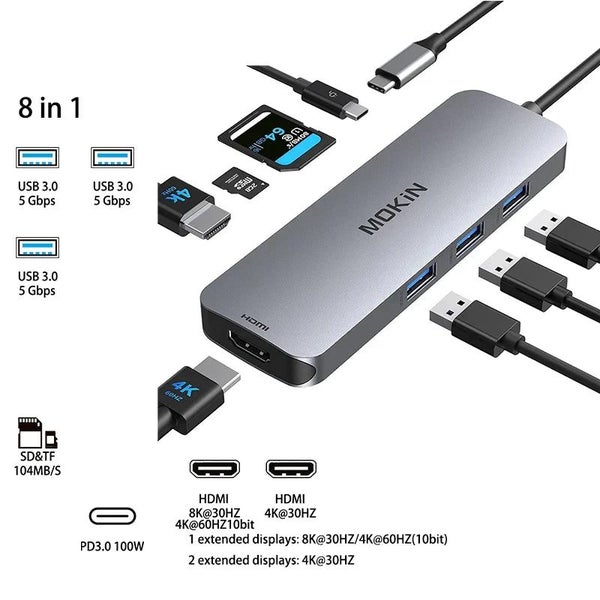 MOKiN USB-C Hub Docking Station for MacBook Air/Pro, iPad M1/M2, Thunderb CHK29M Carousel 15