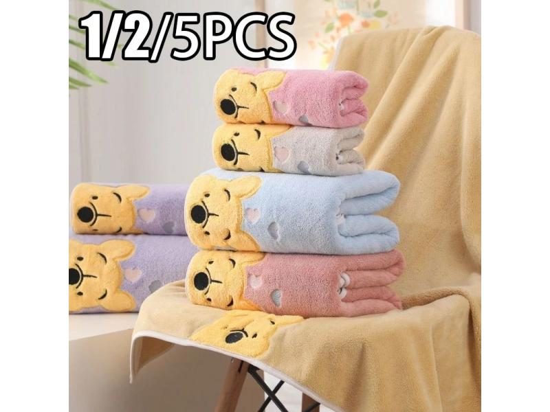 1-5PCS Winnie Bear Soft Absorbent Coral Velvet Bath Towel For Kids Carousel 2