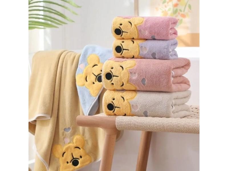 1-5PCS Winnie Bear Soft Absorbent Coral Velvet Bath Towel For Kids Carousel 1