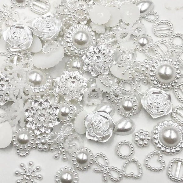 100pcs white ABS Resin Half Round flower Bow Alien Pearls For Art Flatbac CHK29M Carousel 1