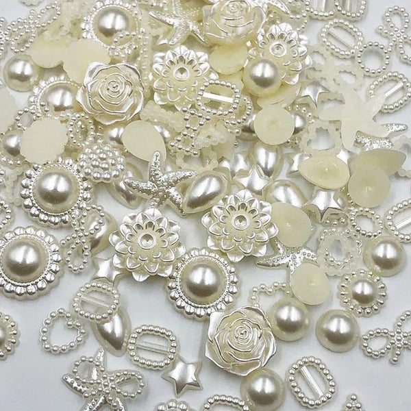 100pcs white ABS Resin Half Round flower Bow Alien Pearls For Art Flatbac CHK29M Carousel 2