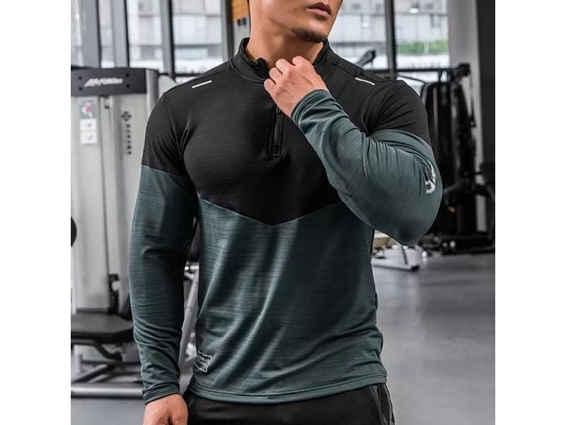 Mens Gym Compression Shirt Long Sleeves Running Football Sportswear Carousel 2