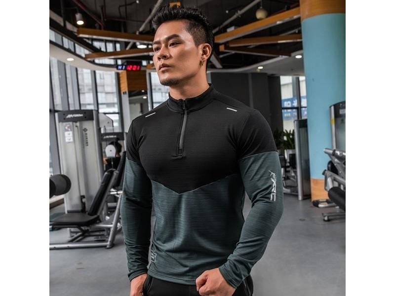 Mens Gym Compression Shirt Long Sleeves Running Football Sportswear Carousel 1