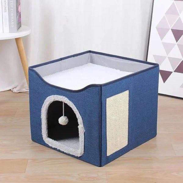 Large Cat Bed with Fluffy Ball Hanging and Scratch Pad Double Layered Fol CHK29M Carousel 2