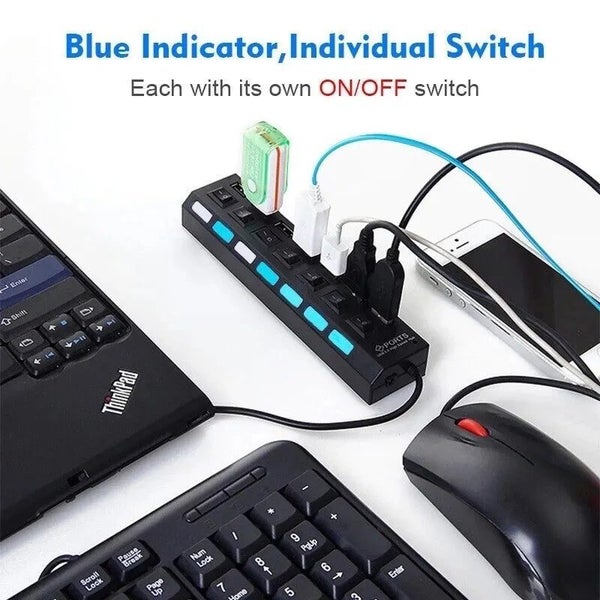 USB Hub 7 Port Multi USB Splitter Power Adapter Multiple Expander With On CHK29M Carousel 8