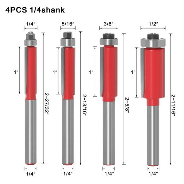 4Pc 6mm 1/4" Shank Flush Trim Router Bits End Mill For Wood Lengthened Tr CHK29M Carousel 2