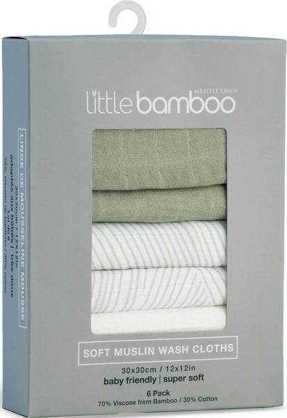 Little Bamboo: Muslin Wash Cloths - Bayleaf (6 Pack) Carousel 2