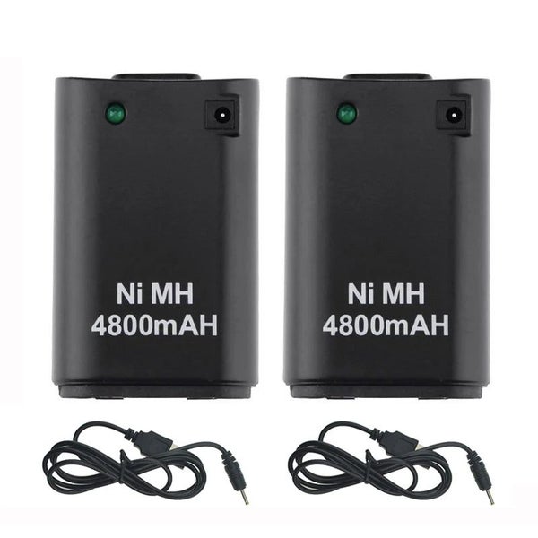 2Pcs 4800mAh Replacement Battery Pack + 2 x Charger Cable for Xbox 360 Co CHK29M Carousel 1