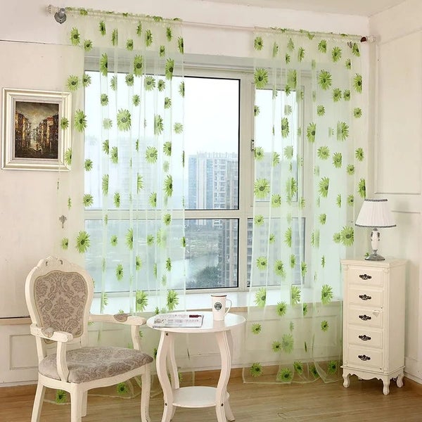 Sun Flower Tulle Curtains for Living Room Bedroom Kitchen Yellow Floral V CHK29M Carousel 1