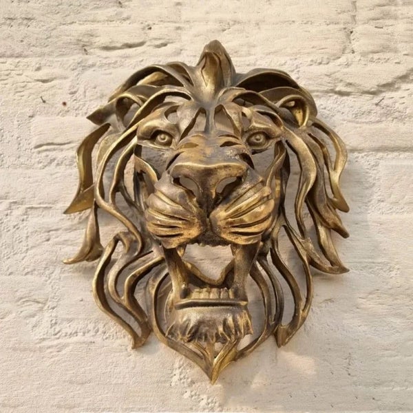 Rare Find-Large Lion Head Wall Mounted Art Sculpture Gold Resin Lion Head CHK29M Carousel 1