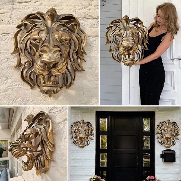 Rare Find-Large Lion Head Wall Mounted Art Sculpture Gold Resin Lion Head CHK29M Carousel 2