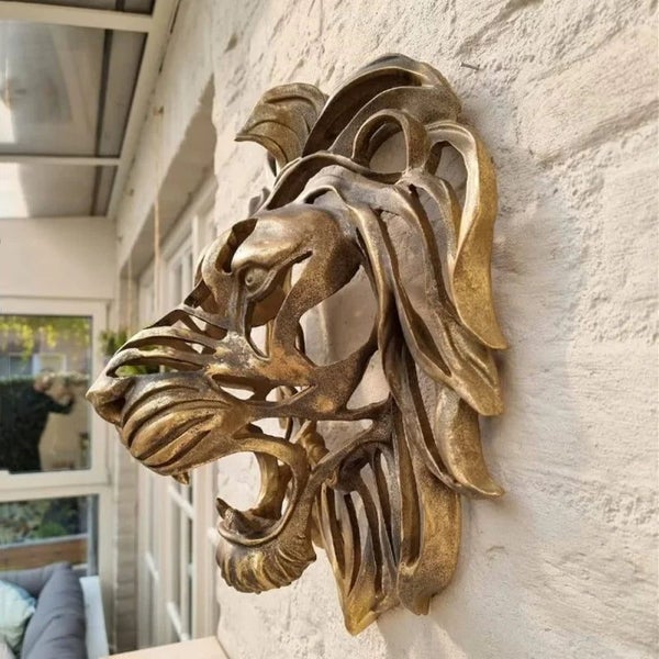 Rare Find-Large Lion Head Wall Mounted Art Sculpture Gold Resin Lion Head CHK29M Carousel 7