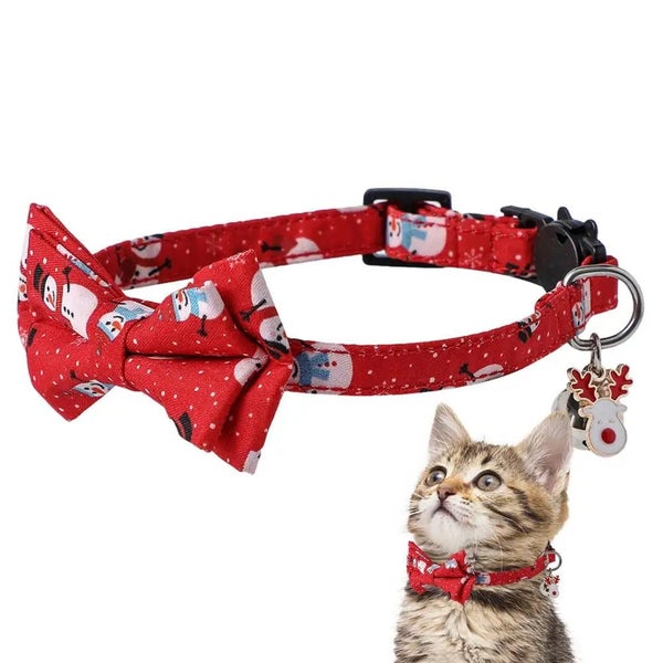 Christmas Cat Collar Breakaway Kitten Collar With Bell Adjustable Snowfla CHK29M Carousel 14