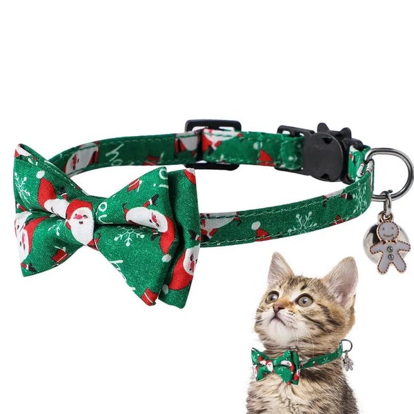Christmas Cat Collar Breakaway Kitten Collar With Bell Adjustable Snowfla CHK29M Carousel 2