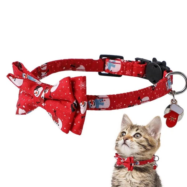 Christmas Cat Collar Breakaway Kitten Collar With Bell Adjustable Snowfla CHK29M Carousel 1