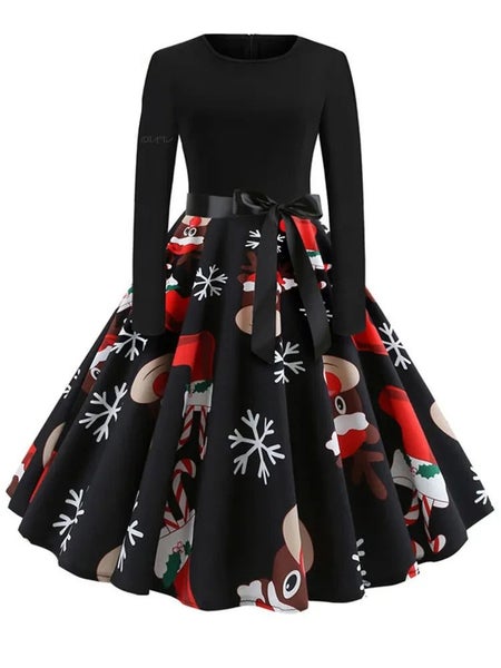 Winter Christmas Dresses Women 50S 60S Vintage Robe Swing Pinup Elegant P CHK29M Carousel 2