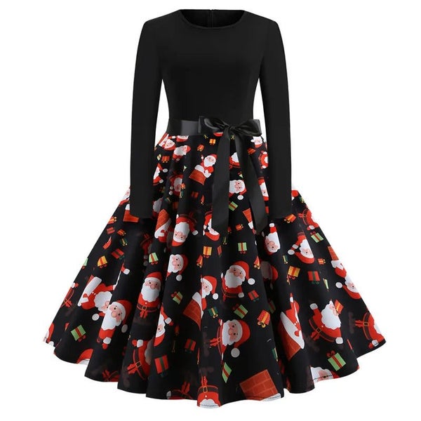 Winter Christmas Dresses Women 50S 60S Vintage Robe Swing Pinup Elegant P CHK29M Carousel 1