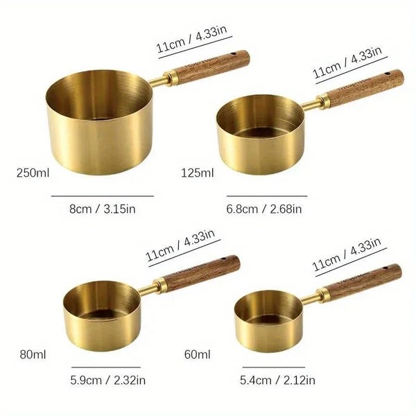 4/8Pcs Wooden Handle Stainless Steel Measuring Cups Spoons Baking Tools C CHK29M Carousel 13