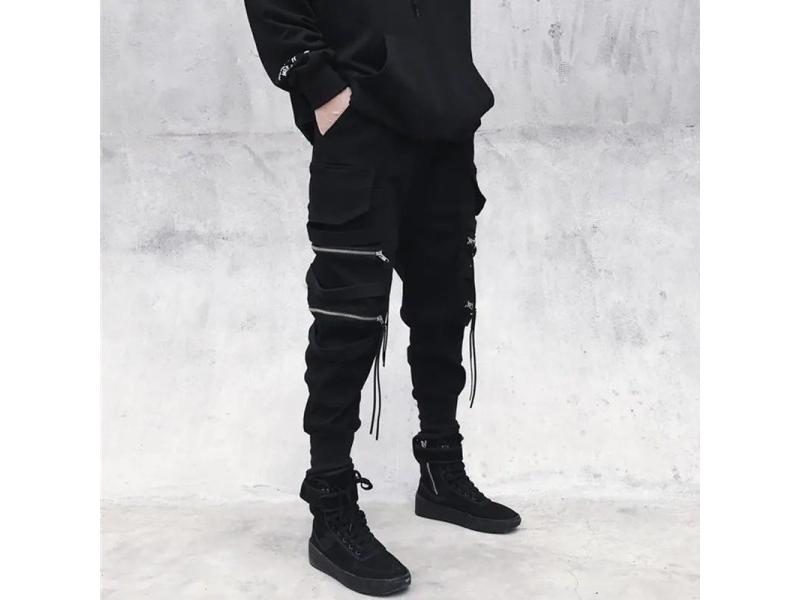 Men's Casual Hip Hop Joggers Cargo Pants With Pocket Ribbons Carousel 1