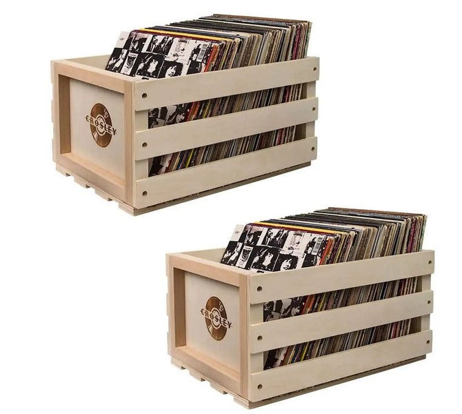 Crosley Twin Pack Vinyl Lp Record Storage Crate Natural Wood Storage Boxes Carousel 1